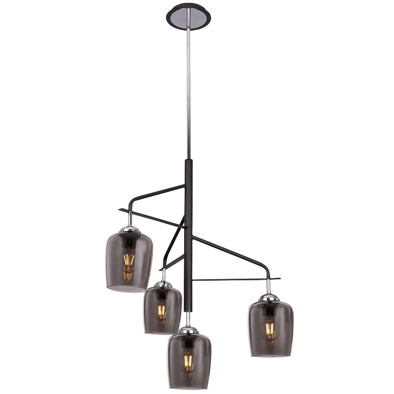 Polished Chrome Chandelier with Metal & Smoke Colour Glass