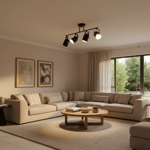4 Light Black & Wood Ceiling Spotlight