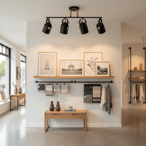4 Light Black & Wood Ceiling Spotlight