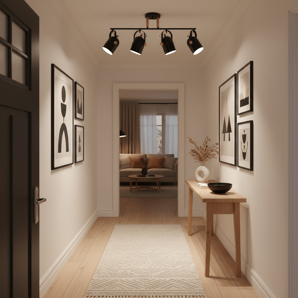 4 Light Black & Wood Ceiling Spotlight