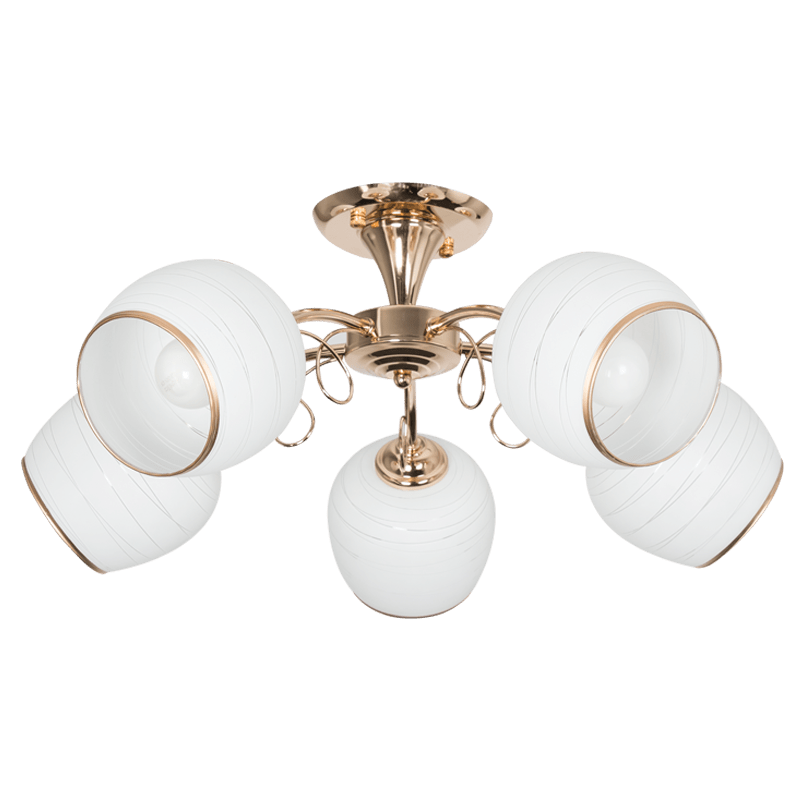 5 Light Gold & Patterned Glass Chandelier