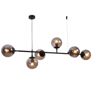 6-Light Matte Black Chandelier with Smoked Glass