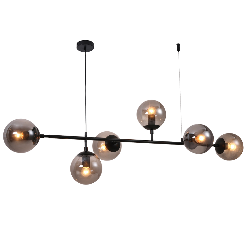 6-Light Matte Black Chandelier with Smoked Glass