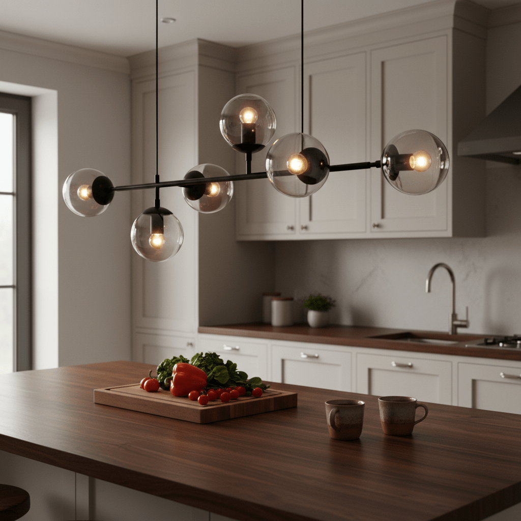 6-Light Matte Black Chandelier with Smoked Glass