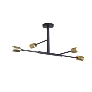 Modern ceiling light fixture with black and gold design on a gray background