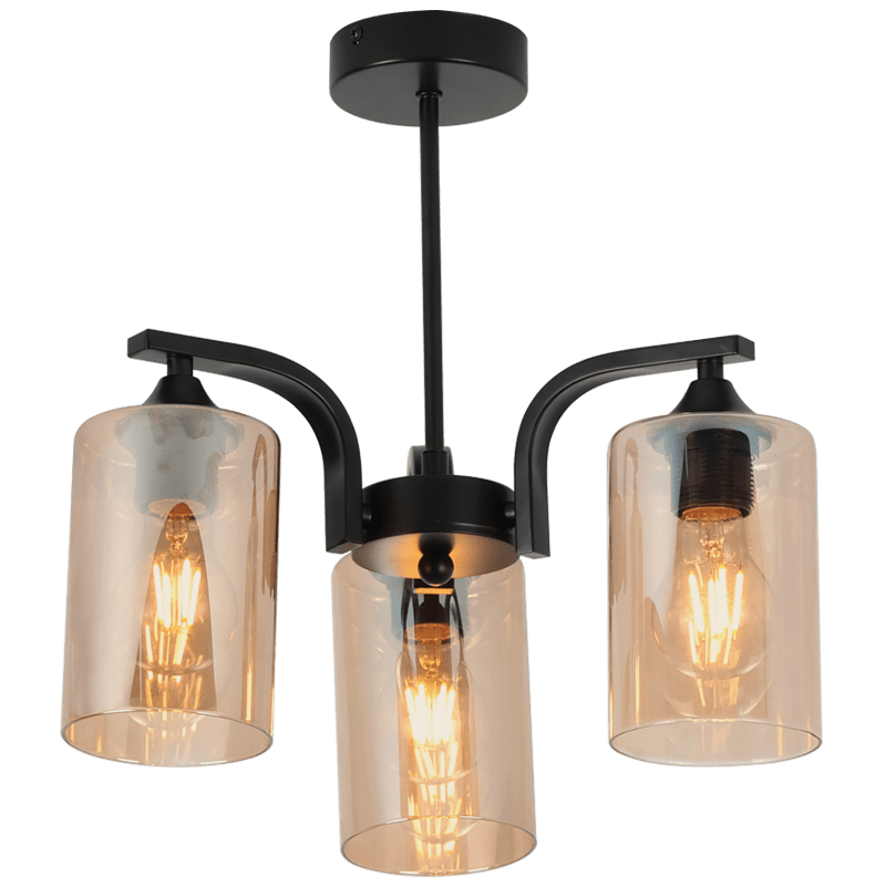 Amber Glass Black Chandelier - 3 Light