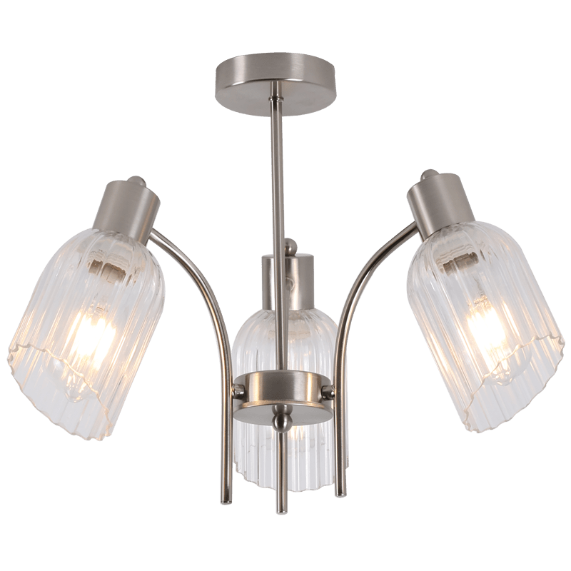 Satin Chrome Chandelier Clear Fluted Glass