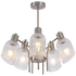 Chandelier with clear glass shades and metallic finish on a white background