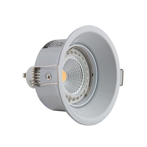 White aluminium fixed LED downlight with anti-glare GU10 bulb and spring clips