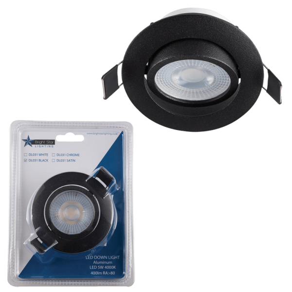 Black Aluminium Tilt LED Down Light & Bulb