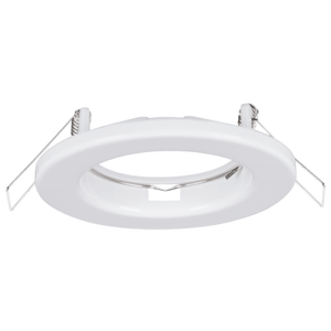 Sleek white LED downlight fitting with a recessed design and metal clips for secure installation.