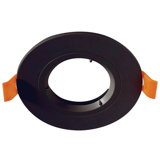 Black GU10 recessed downlight with a straight design and bayonet-lock feature, viewed from above.