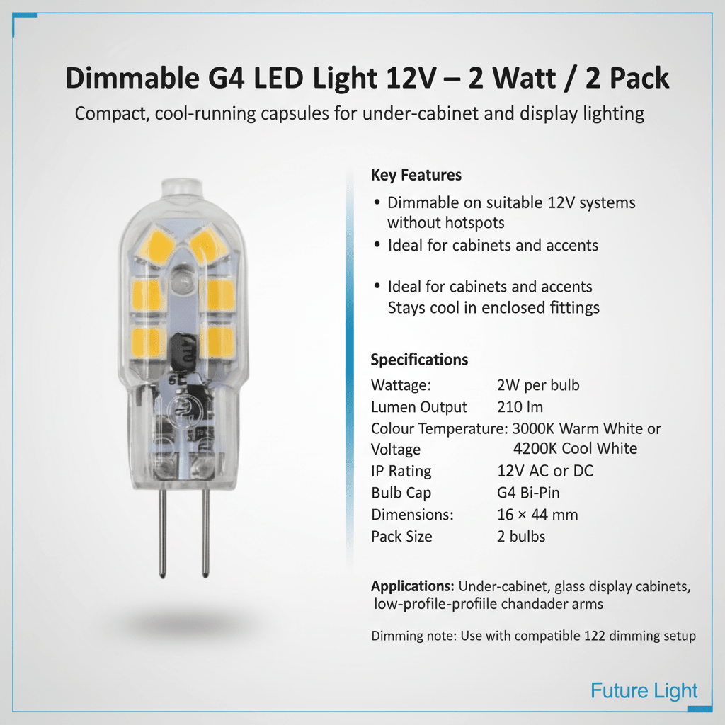 Dimmable G4 LED Light 12V - 2 Watt / 2 Pack