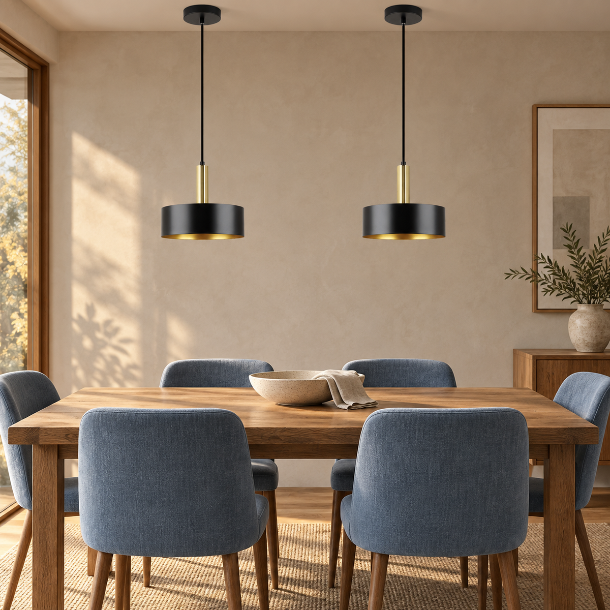 Doma black and gold pendant in realistic interior, scene 2