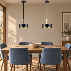 Doma black and gold pendant in realistic interior, scene 2