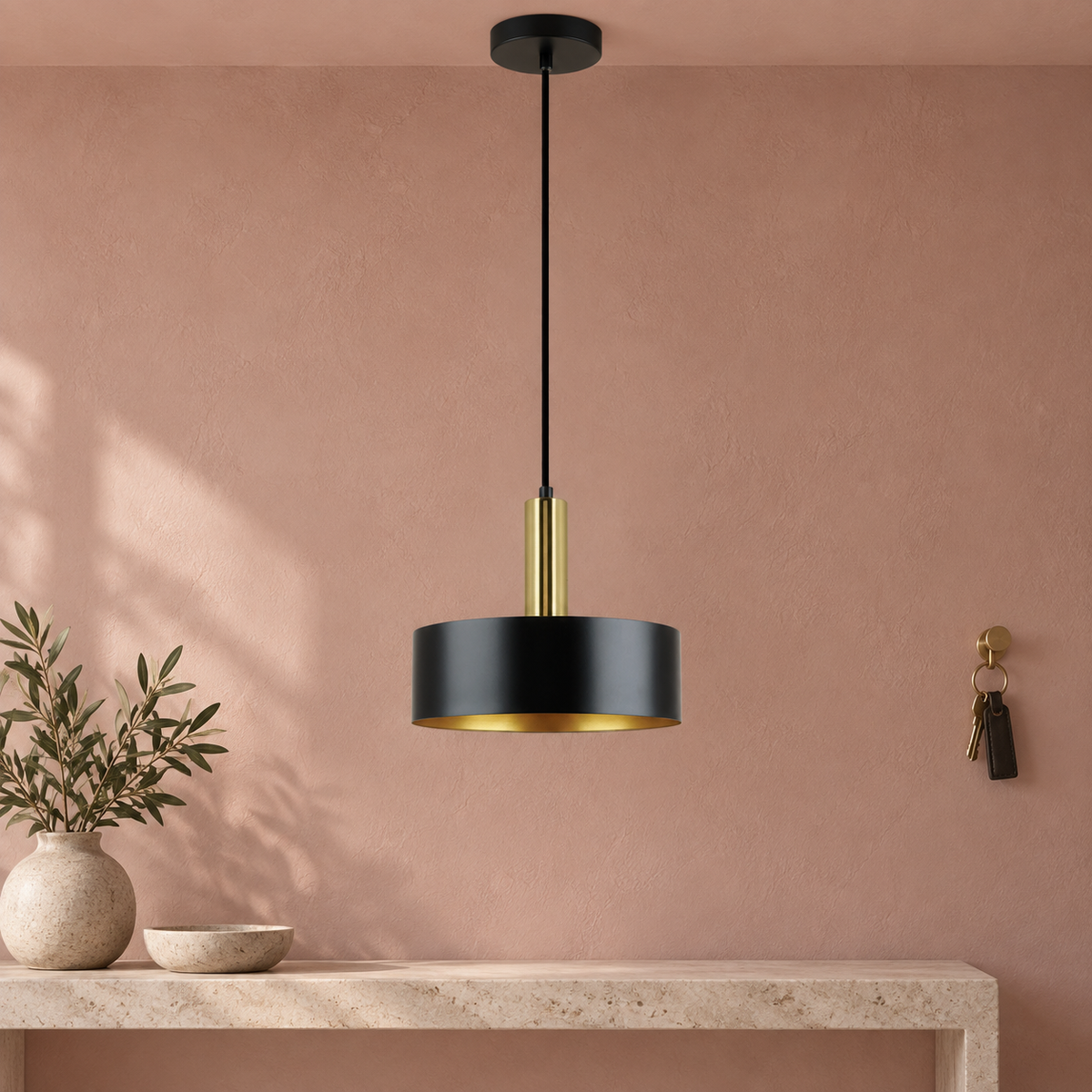 Doma black and gold pendant in realistic interior, scene 3