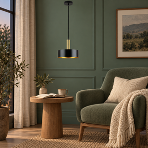 Doma black and gold pendant in realistic interior, scene 4