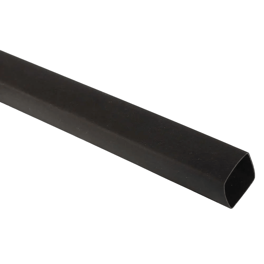 Black rectangular heat shrink tubing, 9.5mm diameter, 1m length, shown against solid green background.