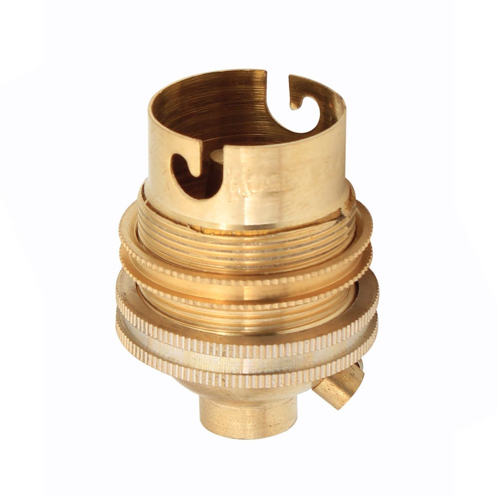 B22 Brass 10mm Back Entry Lamp Holder with Earth Screw