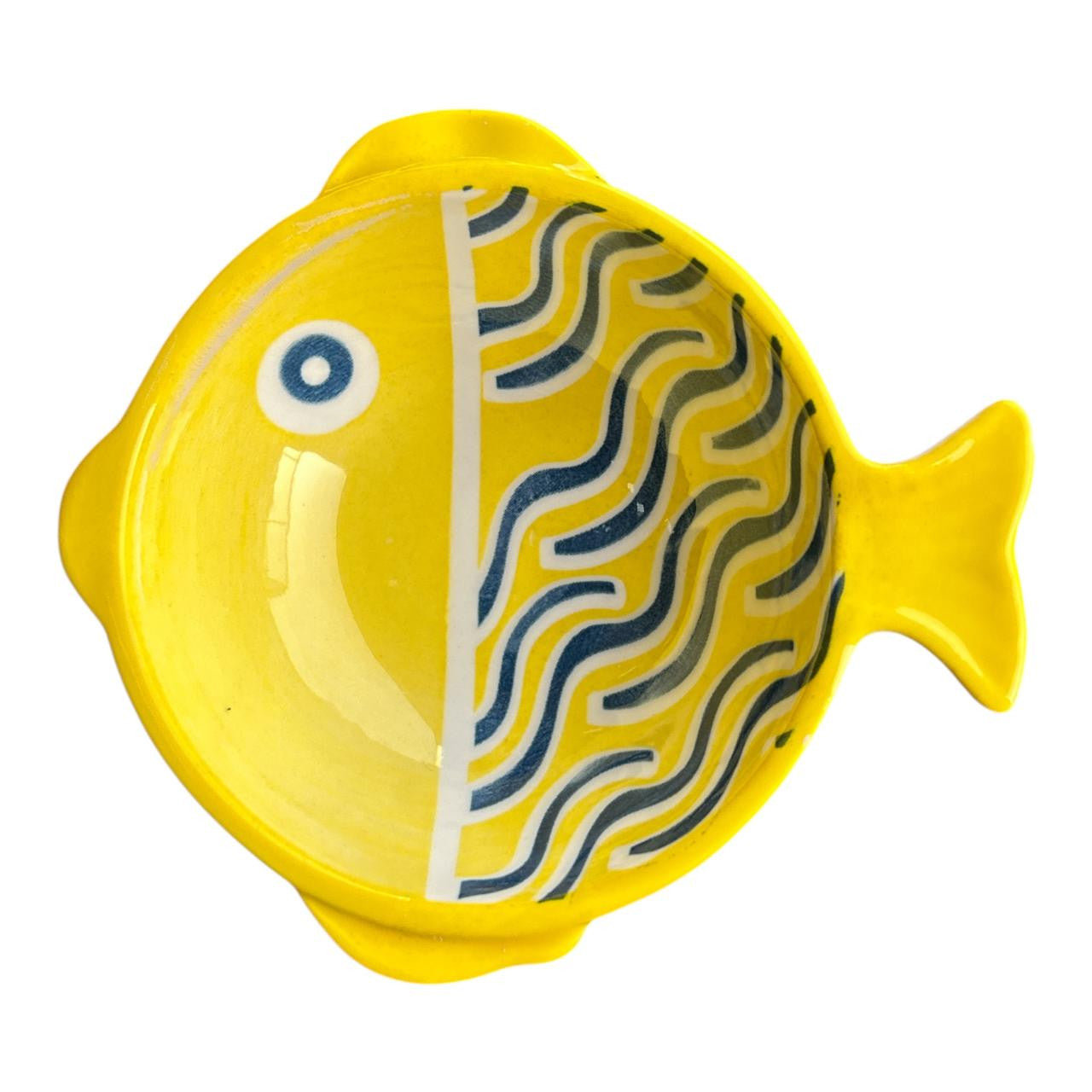 Ceramic Fish Shape Bowl - Yellow, Blue Line Scales decorative piece