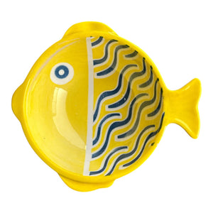 Ceramic Fish Shape Bowl - Yellow, Blue Line Scales decorative piece