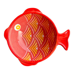 Ceramic Fish Shape Bowl - Red, Orange Scales decorative piece