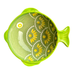 Ceramic Fish Shape Bowl - Green, Yellow Dots Scales decorative piece