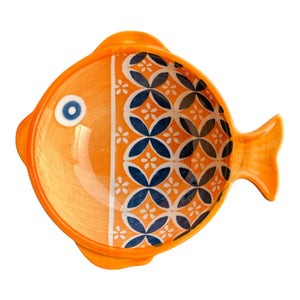 Ceramic Fish Shape Bowl - Orange, Blue White Flowers decorative product