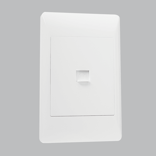 White 2x4 telephone jack socket designed for standard wall-plate installation.