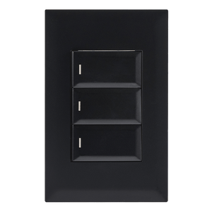 Black modular 3 lever switch with elegant matte finish, featuring three control levers.