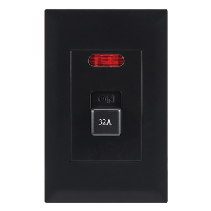 Black 32A double pole isolator switch with 4x2 configuration for electrical safety