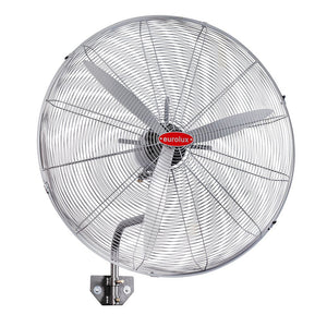 Maxi Industrial Wall Mounted Fan with a 30-inch diameter, featuring a metal grille and adjustable mounting bracket.