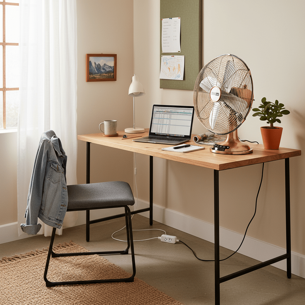Eurolux table fan with bronze finish on a white background