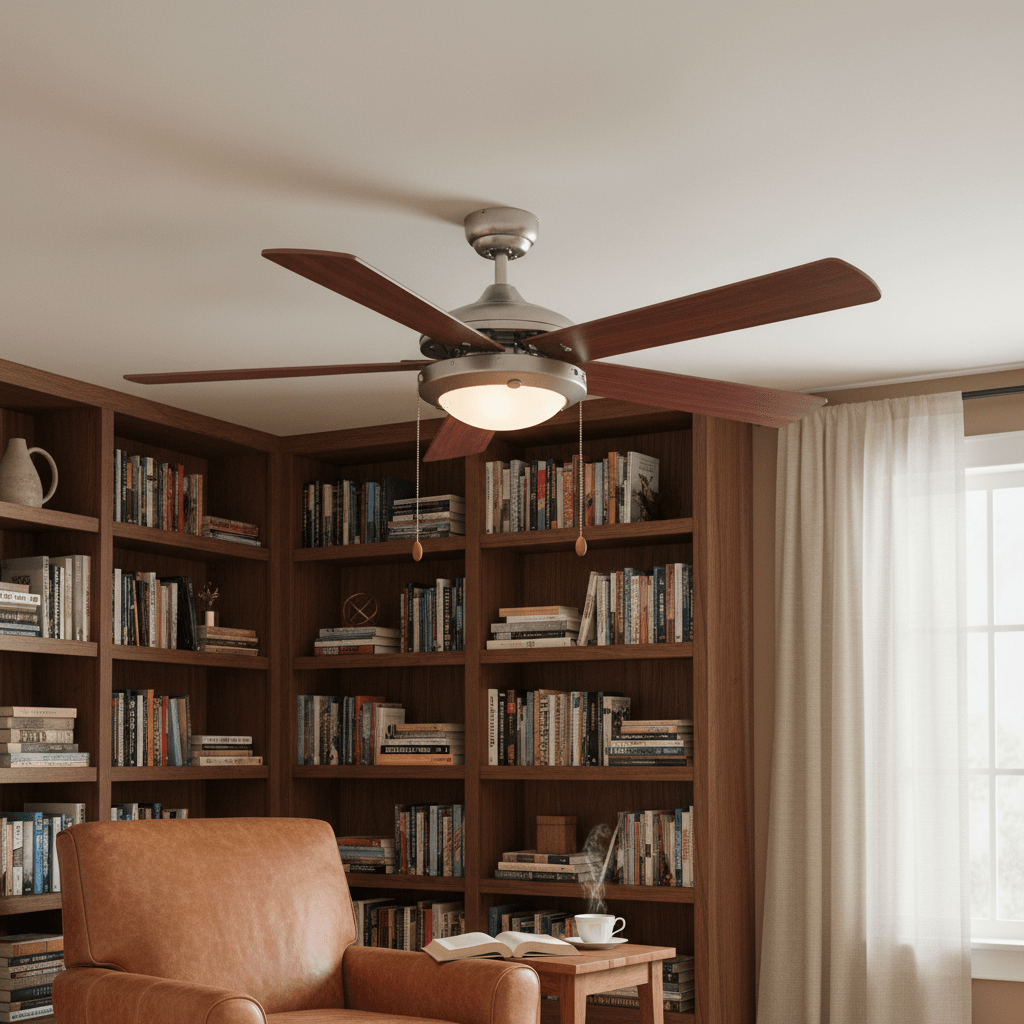 Comet Ceiling Fan 5 Blades Satin Chrome with Cherry Wood