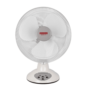 White table fan with visible brand logo on a white background