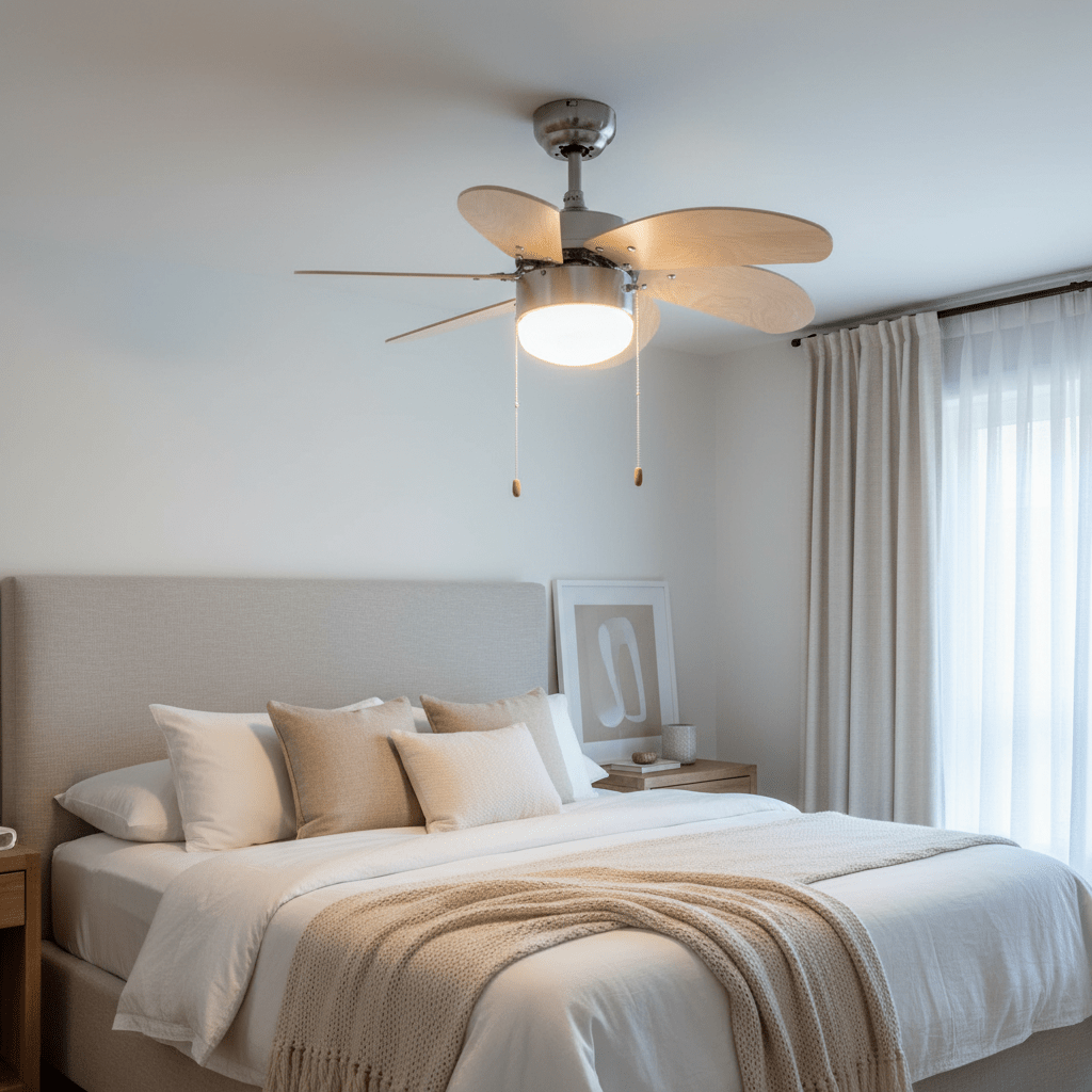Fan Turbo Swirl 6 Blades Satin Chrome & Natural Wood