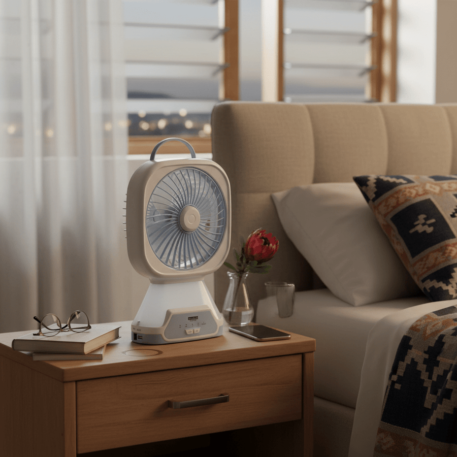 Rechargeable compact fan for desk and bedside use
