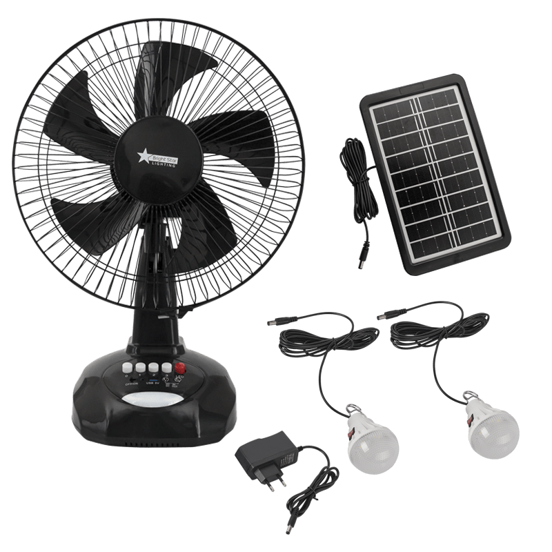 12-inch Solar & Mains Rechargeable Desk Fan with Lights