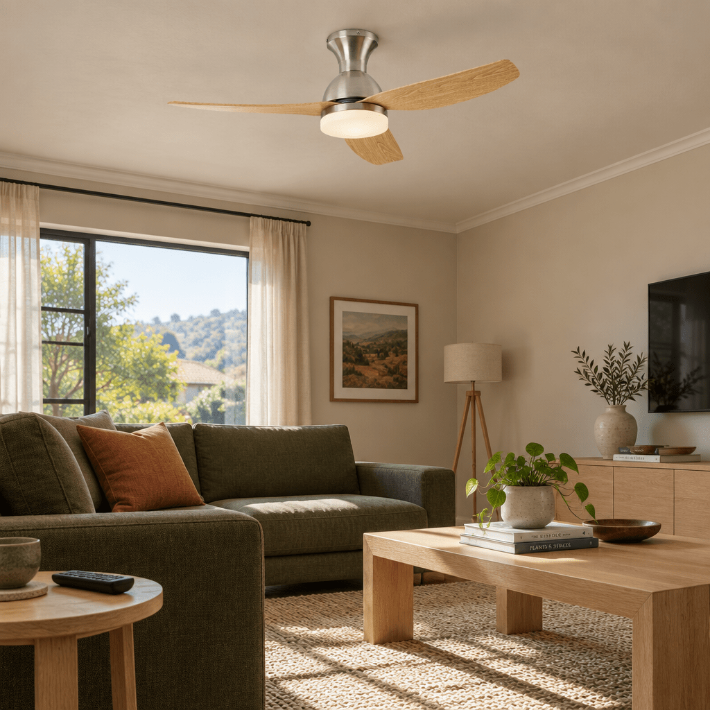 3 Blade Satin Chrome & Light Wood Ceiling Fan
