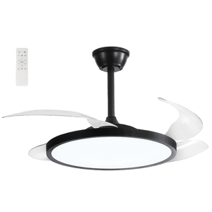 Ceiling fan with light fixture on a gray background