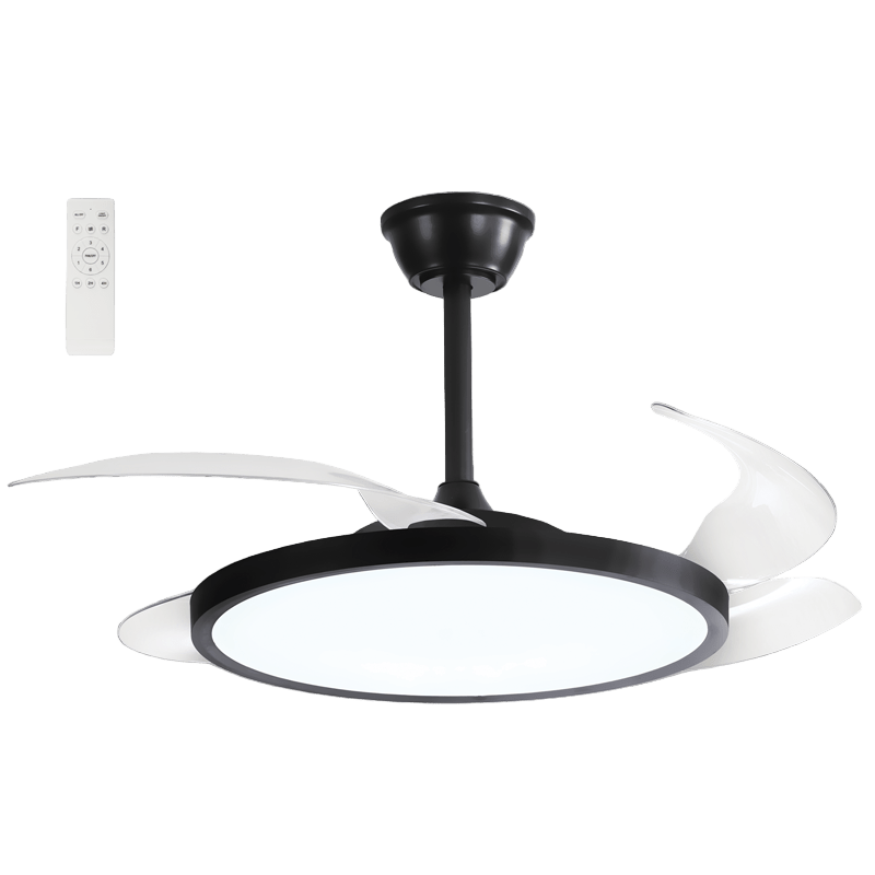 Ceiling fan with light fixture on a gray background