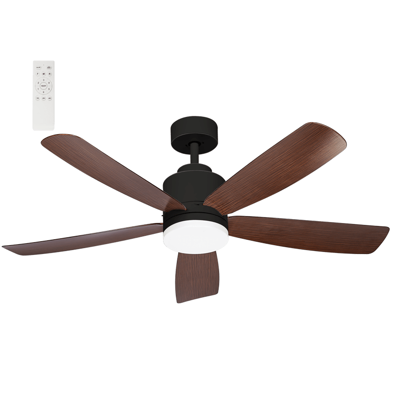 52" Black LED Ceiling Fan & Brown Wood ABS Blades