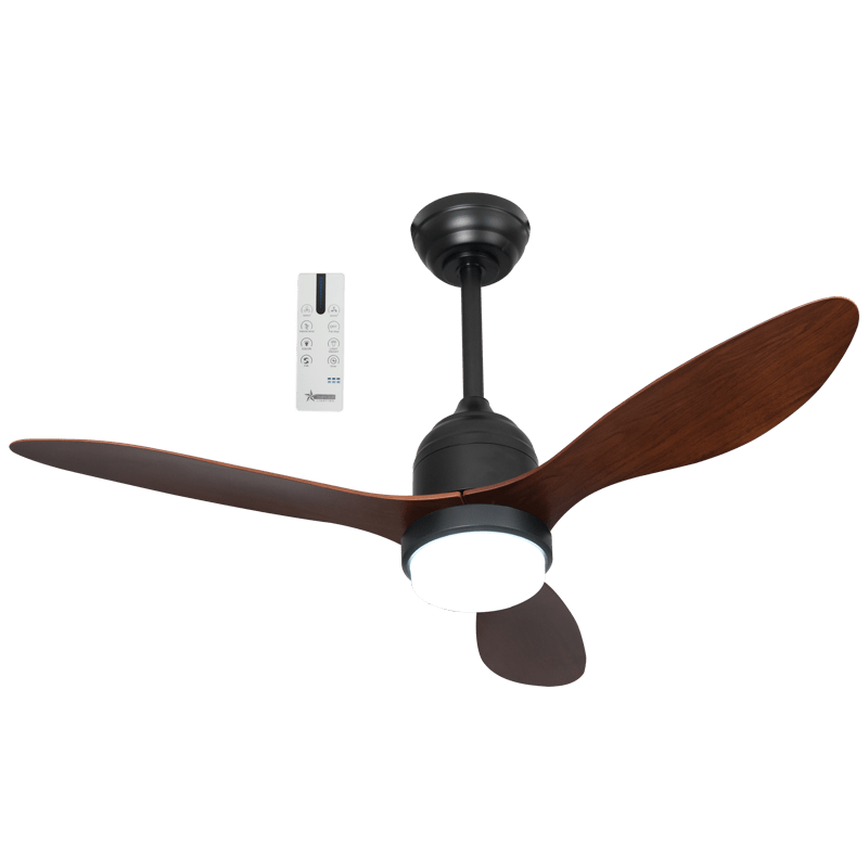 Buy ceiling fans in Cape Town, realistic Future Light style showroom scene with modern ceiling fans and LED fan lights, 800x800 composition with charcoal and warm oak accents
