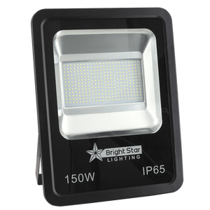 Black 150w led flood light with 'Bright Star Lighting' branding on a white background