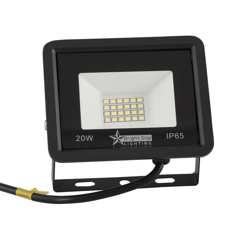 20w Black LED flood light with 'Bright Star Lighting' branding on a white background