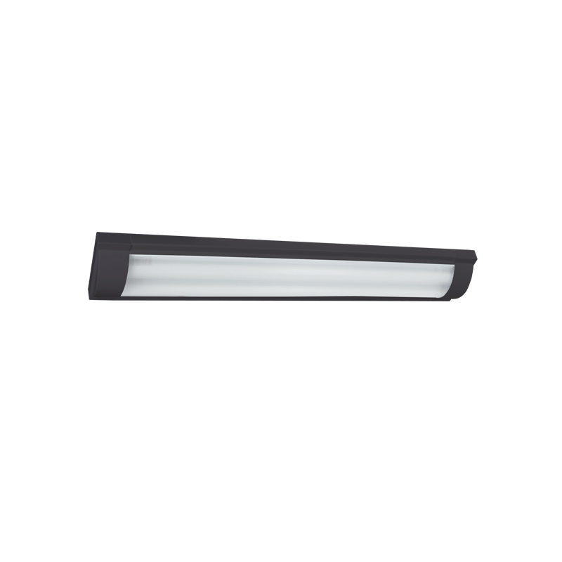 Rectangular black led t8 light fixture on a white background.
