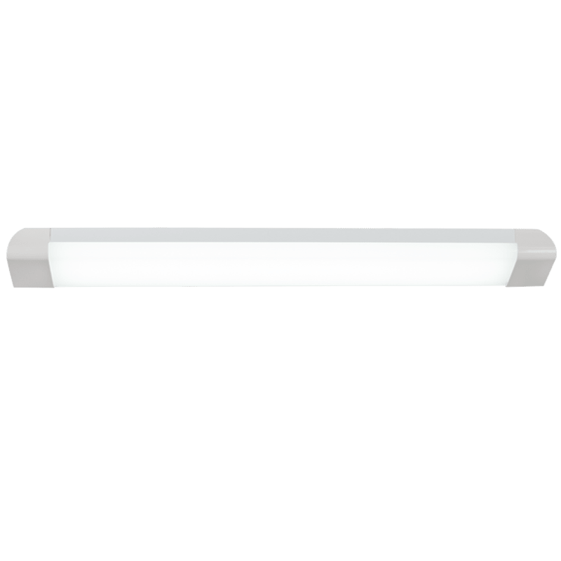 Rectangular linear white light fixture on a white background
