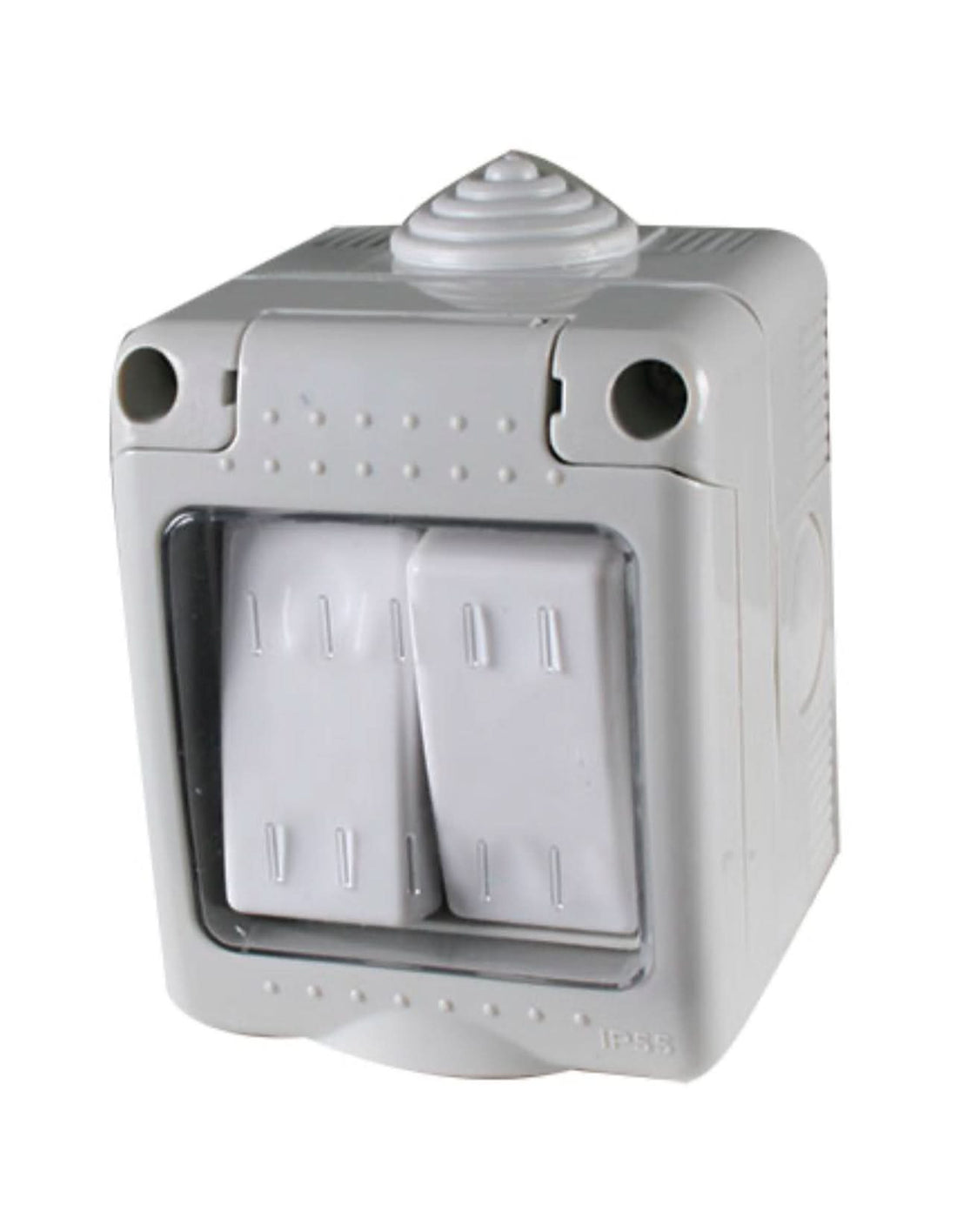 Weatherproof Switches for Workshops, Farms & Industrial Areas in a realistic South African packing shed and loading zone, sealed wall-mounted switchgear, practical 5000K commercial lighting, visible conduit and work surfaces, balanced 800x800 commercial photography composition with terracotta and deep green accents