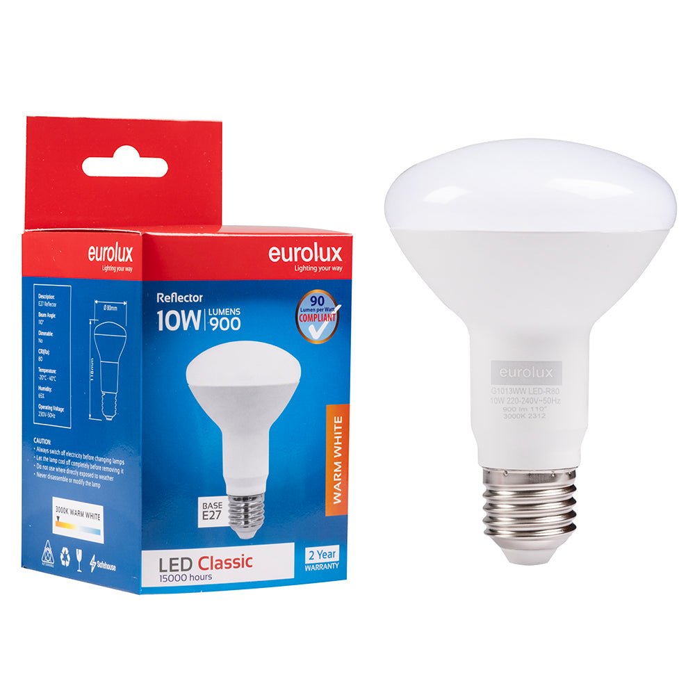 10W Warm White LED E27 R80 Bulb