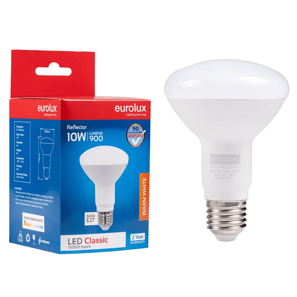 10W R80 Reflector LED Bulb – E27, 3000K Warm White
